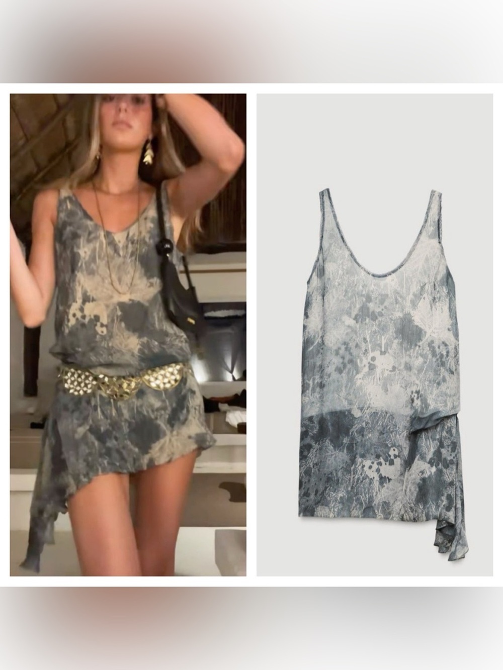 ZARA Tie-Diy Asymmetric Hem Tank Dress — Top Gray  and Ivory size XS oversized